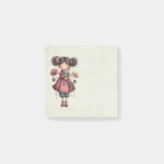 Notas Post-it® Girl with A Frog Doll Cute Whimsical (Anverso)