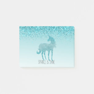 Notas Post-it® Girly Glitz Aqua Turquesa Unicornio Brillante