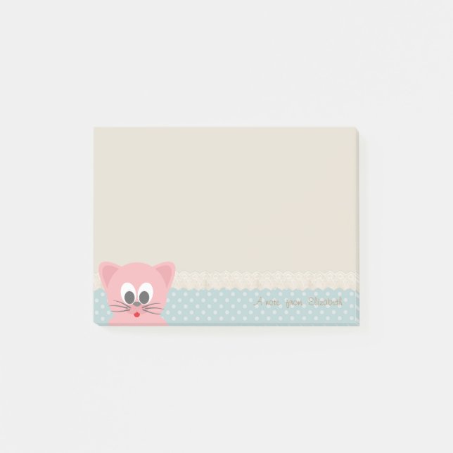 Notas Post-it® Girly moderna, puntos de polka, gato (Anverso)