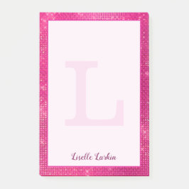 Notas Post-it® Girona rosa caliente Glam Diamond Sparkle Monogram