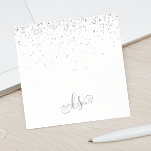 Notas Post-it® Glam Black Silver Purpurina Glam Monograma Nombre