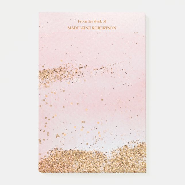 Notas Post-it® Glam Chica Pink Gold Sparkles Nombre personalizado (Anverso)
