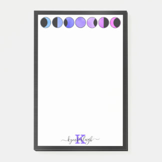 Notas Post-it® Glam Moon Phases Monograma Nombre Rectangular medi