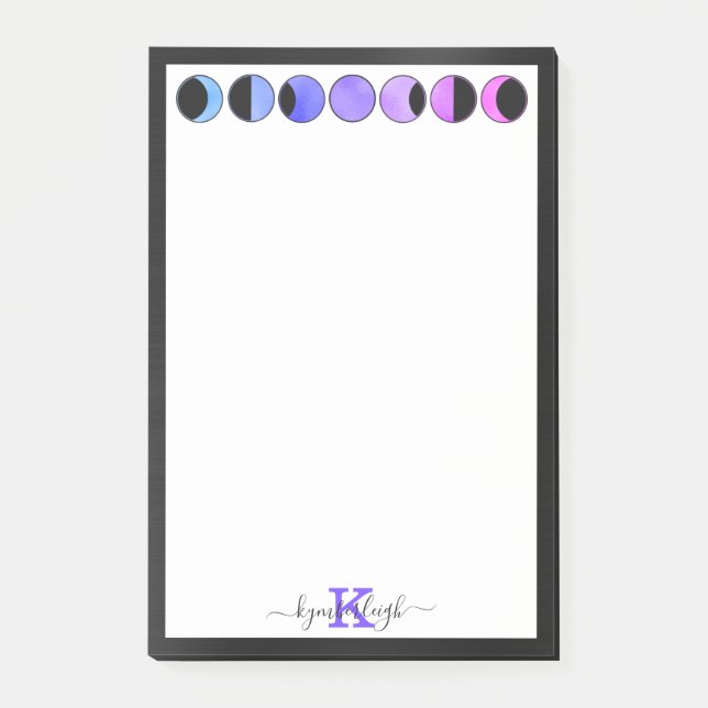 Notas Post-it® Glam Moon Phases Monograma Nombre Rectangular medi (Anverso)