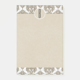 Notas Post-it® Glam Rústico Arpillera Damask Kraft Monograma Inic