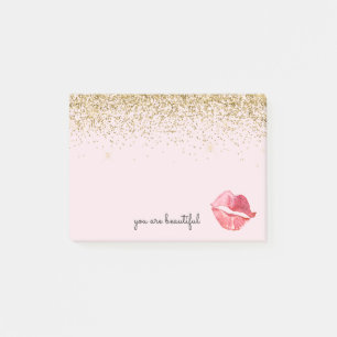 Notas Post-it® Glam Watercolor Kiss, Purpurina de oro rosa