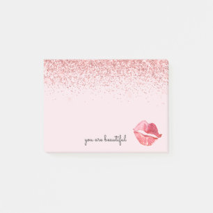 Notas Post-it® Glam Watercolor Kiss, Purpurina rosa