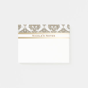 Notas Post-it® Glamor Rústico Estilo Damask Real Tela de Yute Chi