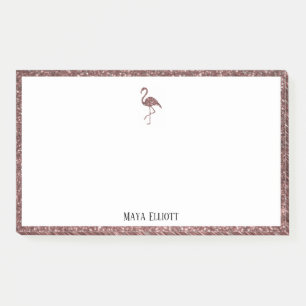 Notas Post-it® Glitter de oro rosa y blanco Flamingo y borde con 