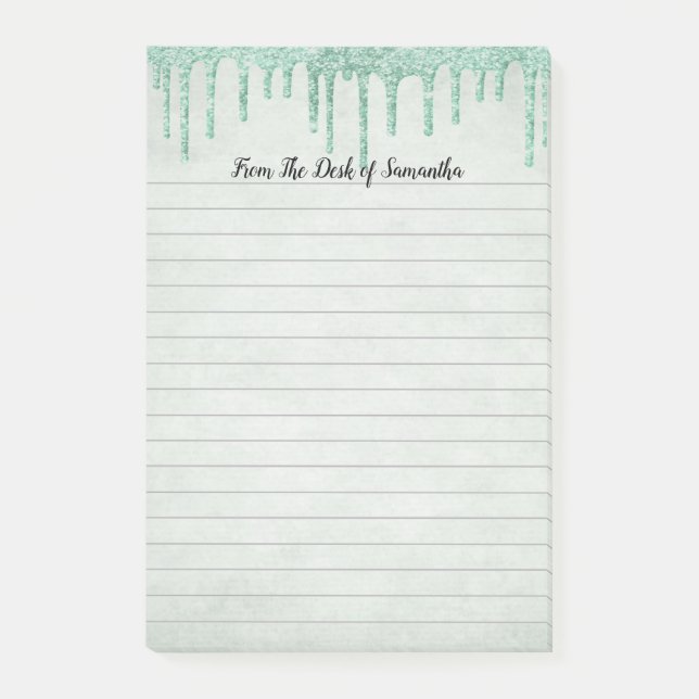 Notas Post-it® Glitter Verde Goteante Personalizado (Anverso)