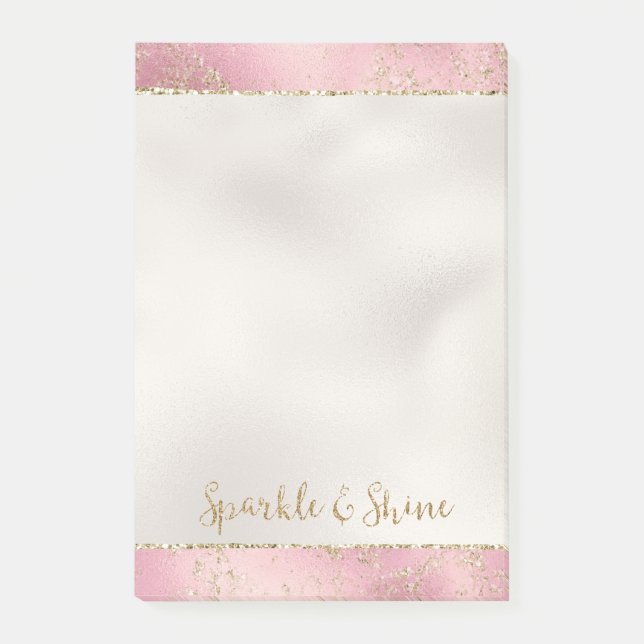 Notas Post-it® Glitz Sparkle, Purpurina de oro rosa   (Anverso)