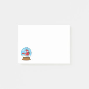 Notas Post-it® Globe de nieve con cardenal rojo curado