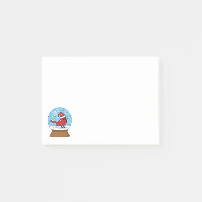 Notas Post-it® Globe de nieve con cardenal rojo curado (Anverso)