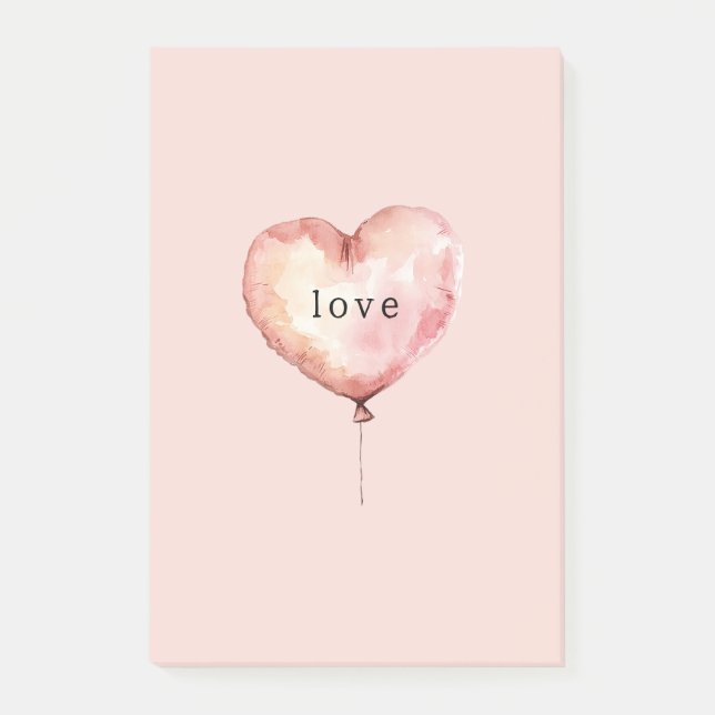 Notas Post-it® Globo con corazón de crema rosa (Anverso)