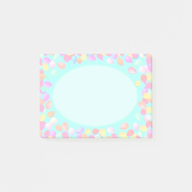 Notas Post-it® Globos multicolores pasteles sobre azul claro (Anverso)