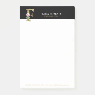 Notas Post-it® Gold and flowers lettering Monogram F