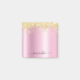 Notas Post-it® Gold Glitter Drips Pink Shimmer Glam Name