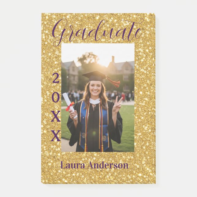 Notas Post-it® Gold glitter photo graduation add name class text (Anverso)