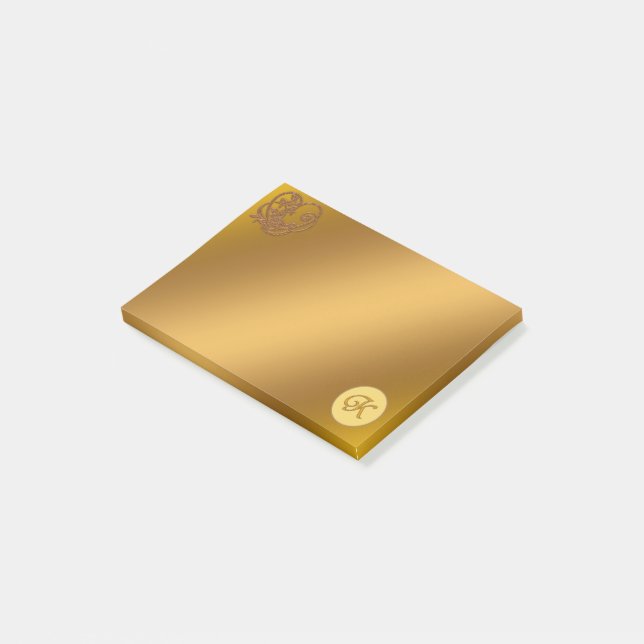 Notas Post-it® Gold Luxury Monogram K (En perspectiva)