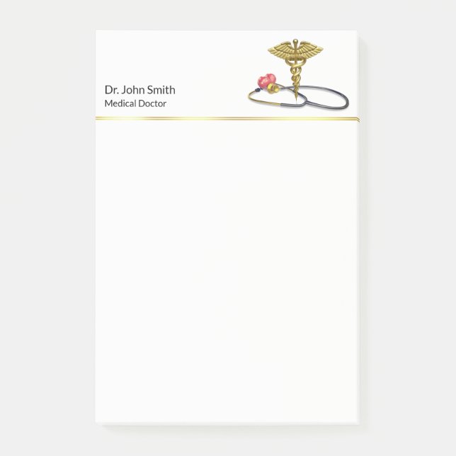 Notas Post-it® Gold Medical Stethoscope & Caduceus with Heart (Anverso)