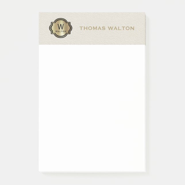 Notas Post-it® Gold Monogram Creamy White Leather Look Elegant (Anverso)
