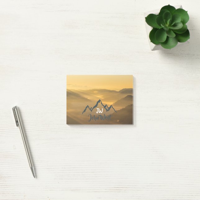Notas Post-it® Gold sunrise personalizable mountains monogram (Oficina)