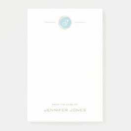 Notas Post-it® Gold Typography Blue Watercolor Monogram Name