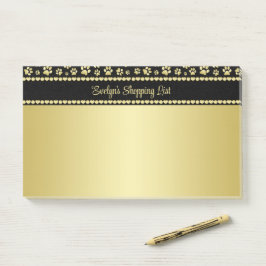 Notas Post-it® Golden Paw Prints on Black with Custom Name