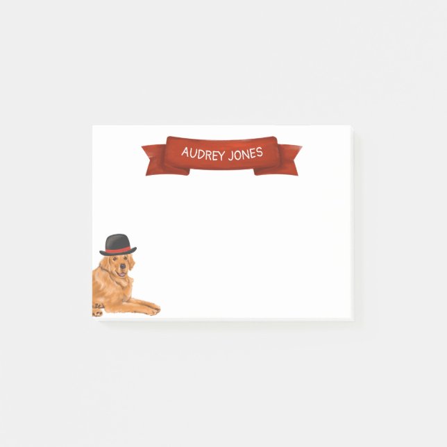 Notas Post-it® Golden Retriever con pintura Gorra (Anverso)