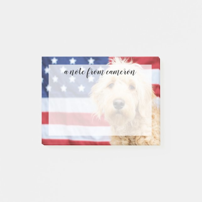 Notas Post-it® Goldendoodle con bandera estadounidense (Anverso)