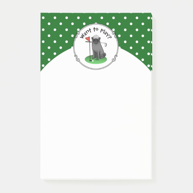 Notas Post-it® Golf Pug Jugando Golf (negro) Cute Dog Funny (Anverso)