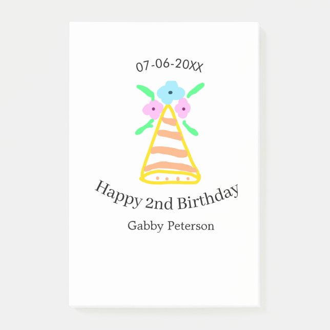 Notas Post-it® gorra naranja niños de 2 años retro floral brillan (Anverso)