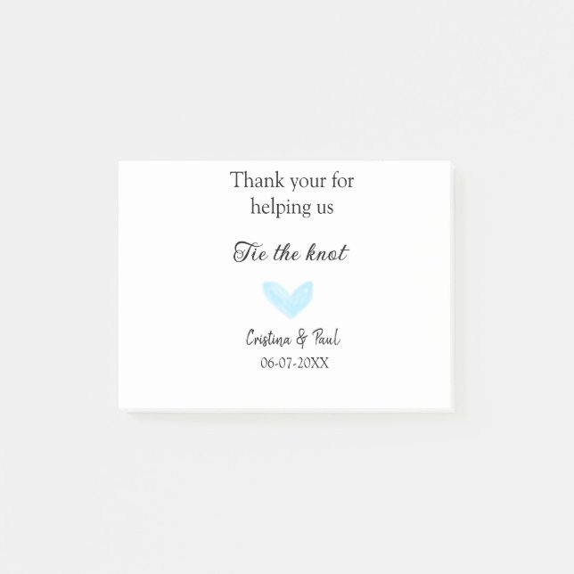 Notas Post-it® gracias amarra el nudo azul corazón boda rústico (Anverso)