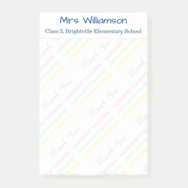 Notas Post-it® Gracias Profesor Nombre Clase Escuela Pastel (Anverso)