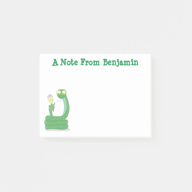 Notas Post-it® Graciosa serpiente verde con maraca personalizado (Anverso)