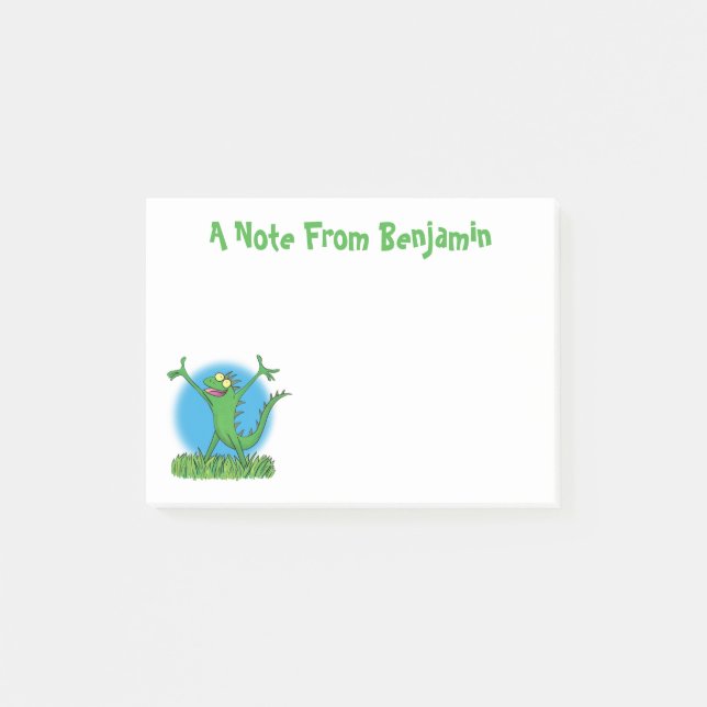 Notas Post-it® Gracioso lagarto de iguana con sonrisa verde (Anverso)