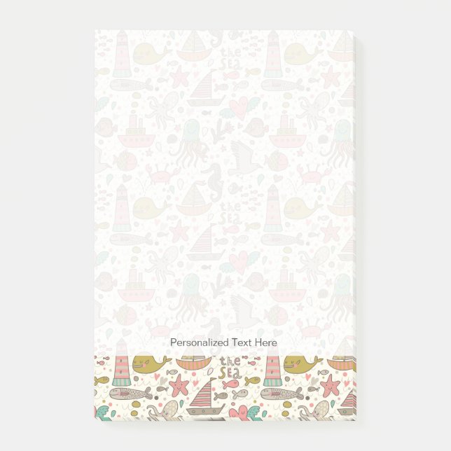 Notas Post-it® Gracioso Patrón De Verano Con Buques (Anverso)