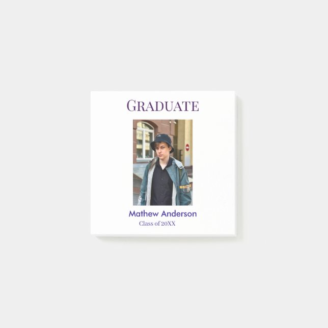 Notas Post-it® Graduation photo name class of 20XX blue simple bo (Anverso)