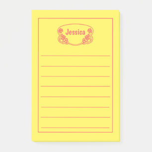 Notas Post-it® Gráfica de placa de nombre con marco rojo ordenado
