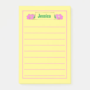 Notas Post-it® Gráfica floral rosa ornato enmarcado con oro
