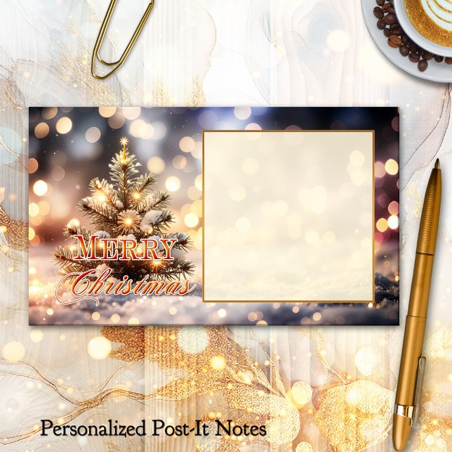 Notas Post-it® Gran árbol de Navidad brillante Fiestas (Post it notes featuring a Christmas design with a tree and sparkling bokeh lights)