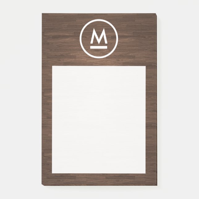 Notas Post-it® Gran monograma moderno inicial sobre madera marrón (Anverso)