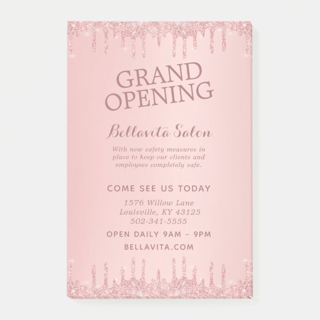 Notas Post-it® Gran Salón de Apertura con Drips de Purpurina de O (Anverso)