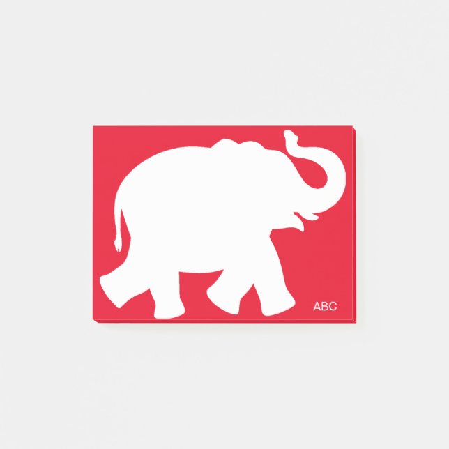 Notas Post-it® Gran Silueta de Elefante Blanco sobre Rojo (Anverso)