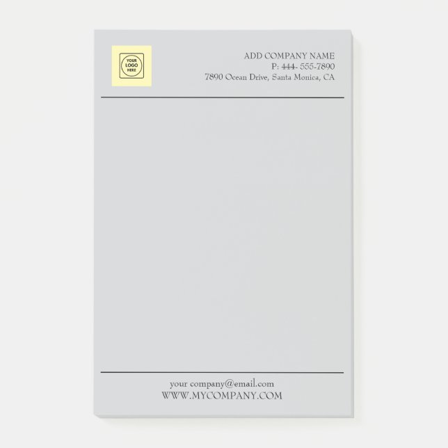 Notas Post-it® Gray Business Logo Branding Minimal letterhead (Anverso)