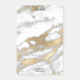 Notas Post-it® Gray Gold White Marble Stone Name Adjunta Lux