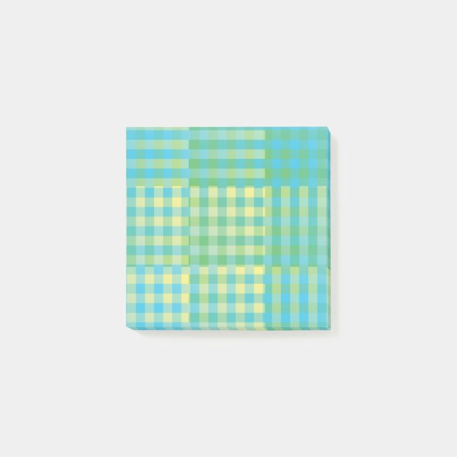 Notas Post-it® Green Blue Yellow Checker Patchwork Pattern (Anverso)