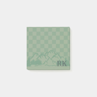 Notas Post-it® Green Check Pattern Rustic Mountains Monogram