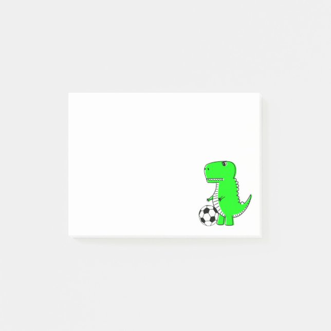Notas Post-it® Green Dinosaur Loves Soccer Post-it Notes (Anverso)
