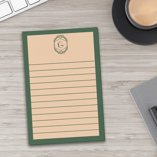 Notas Post-it® Green & Tan Geometric Art Deco Monogram Lined (Subido por el creador)